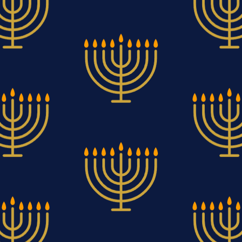 vector menorahs in alternating grid on dark blue background