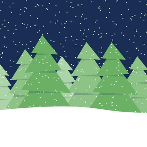 vector style pine trees in snowy scene