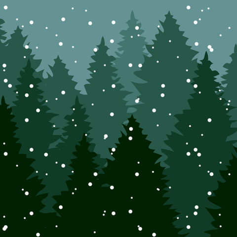 vector forest trees fading into snowy mist