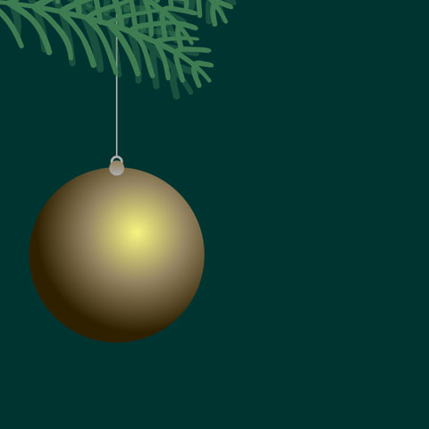 gold tree ornament hanging from pine branch in vector